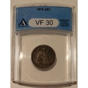 1876 Seated Liberty Quarter VF30 ANACS Toned